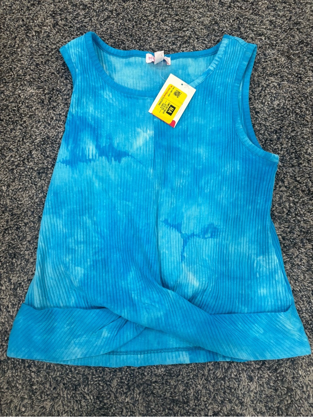 New Blue Tie-Dye Ribbed crop Tank Top